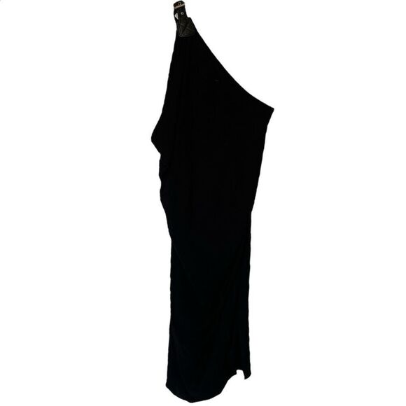Cut25 Black One Shoulder Leather Buckle Strap Draped Midi Dress Size Small - Picture 1 of 4